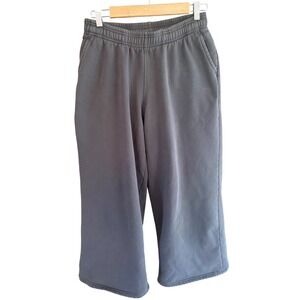 Garage Womens Wide Leg Fleece Sweatpants Charcoal Grey Cropped Joggers Medium